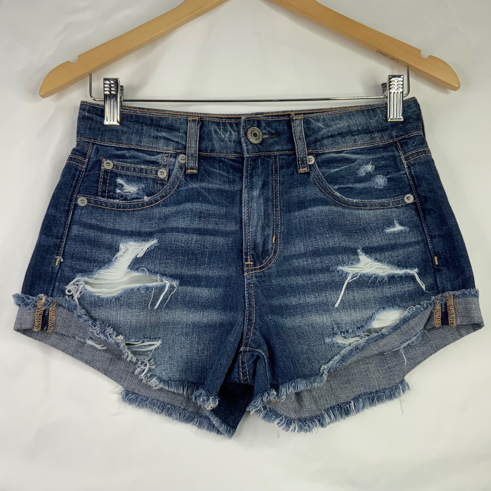 American Eagle Tomgirl Shortie Distressed Denim Jean Shorts Blue Women Size 00